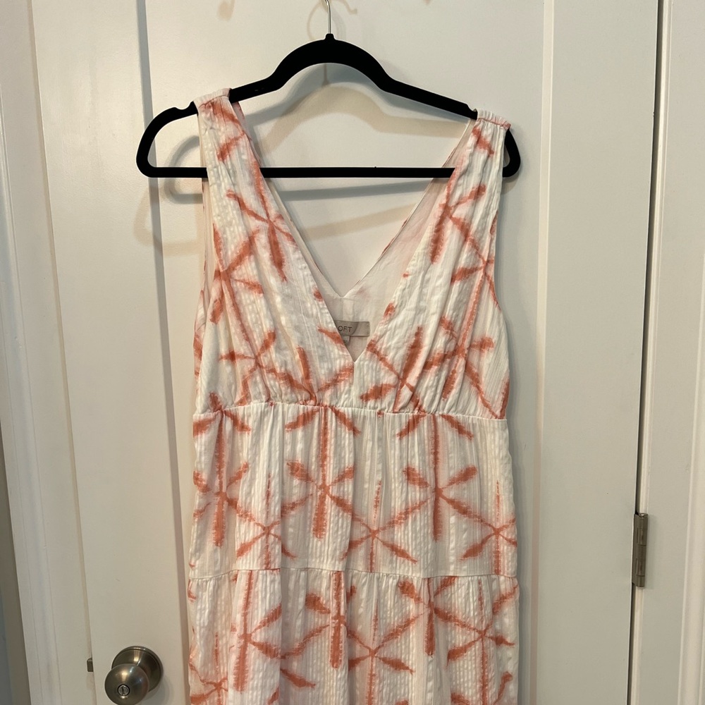 Peach and white flowy vacation midi dress from Loft